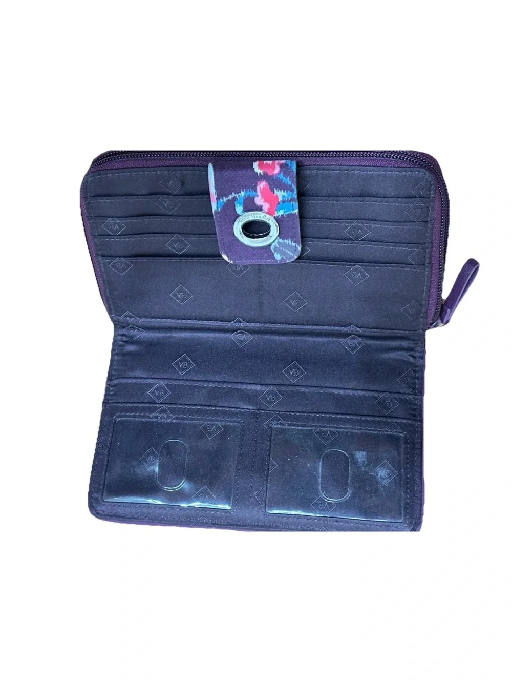 Vera Bradley Turnlock and Zip Wallet Indian Rose Purple With Flowers 7.5x5x1 - Picture 4 of 5
